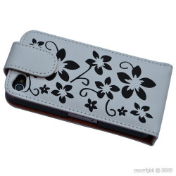 Housse étui coque pour Apple Iphone 4 couleur blanc motif fleurs + film protecteur