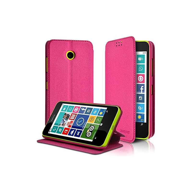 Housse Coque Etui à rabat latéral Fonction Support Couleur Rose Fushia pour Nokia Lumia 630 + Film de protection