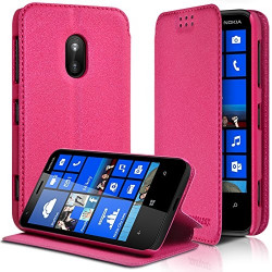 Housse Coque Etui à rabat latéral Fonction Support Couleur Rose Fushia pour Nokia Lumia 620 + Film de protection