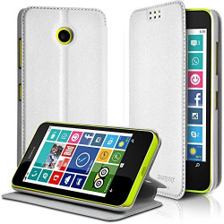 Housse Coque Etui à rabat latéral Fonction Support Couleur Blanc pour Nokia Lumia 630 + Film de protection