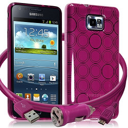 Housse Coque Style Rose Fushia Translucide Cercle pour Samsung Galaxy S2 / S2 Plus + Chargeur Auto