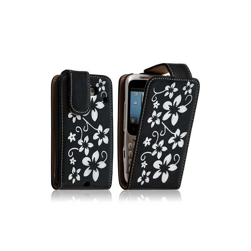 Housse coque étui pour HTC ChaCha motif fleur couleur noir