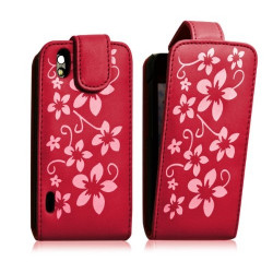 Housse coque étui fleur rouge pour LG Optimus Black + film protecteur