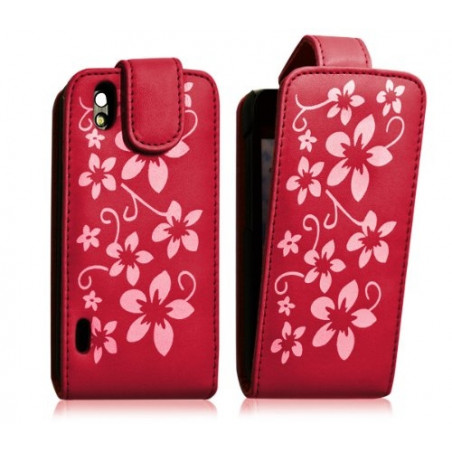 Housse coque étui fleur rouge pour LG Optimus Black + film protecteur