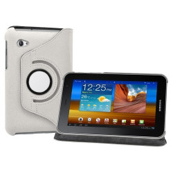 Housse coque étui pour Samsung Galaxy Tab 7.0 Plus P6200 de luxe avec sytème de rotation à 360 degrès couleur blanc