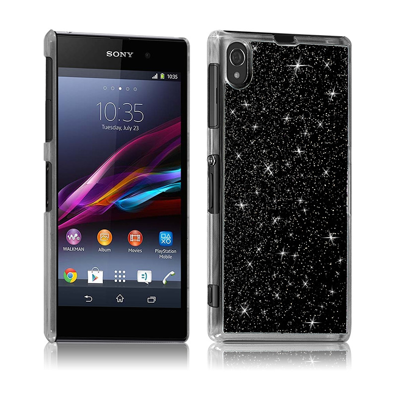 Housse Etui Coque Rigide Paillette Noir pour Sony Xperia Z1