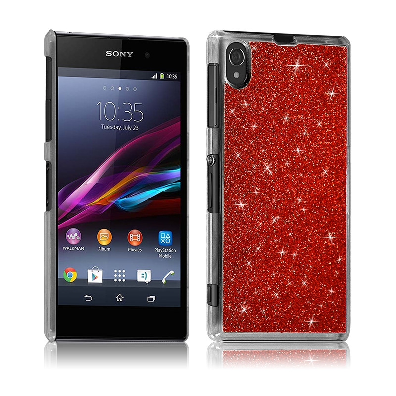 Housse Etui Coque Rigide Paillette Rouge pour Sony Xperia Z1