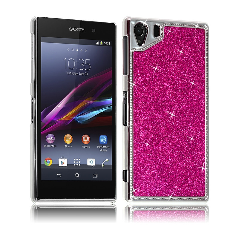 Housse Etui Coque Rigide Paillette Rose Fushia pour Sony Xperia Z1