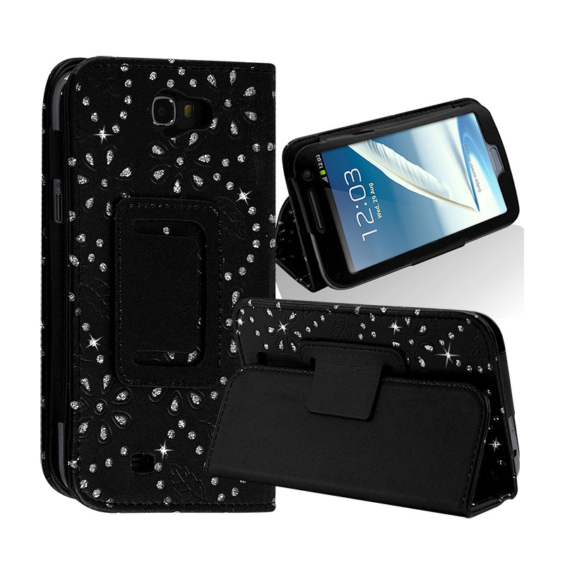 Housse coque etui pour Samsung Galaxy Note 2 Style Diamant Couleur Noir