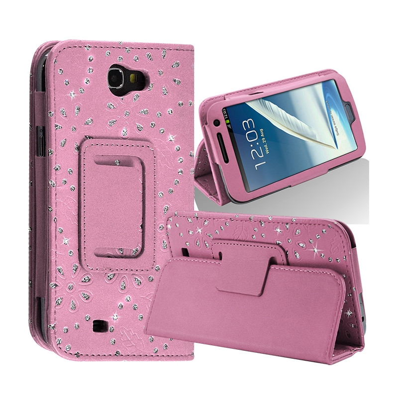 Housse coque etui pour Samsung Galaxy Note 2 Style Diamant Couleur Rose Pâle
