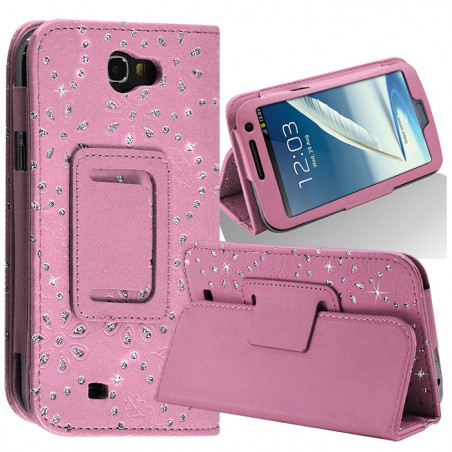 Housse coque etui pour Samsung Galaxy Note 2 Style Diamant Couleur Rose Pâle