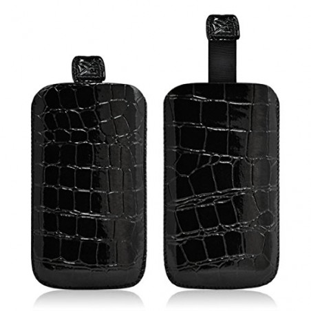 Housse Coque Etui Pochette Style Croco Couleur Noir pour Nokia 108 Dual Sim