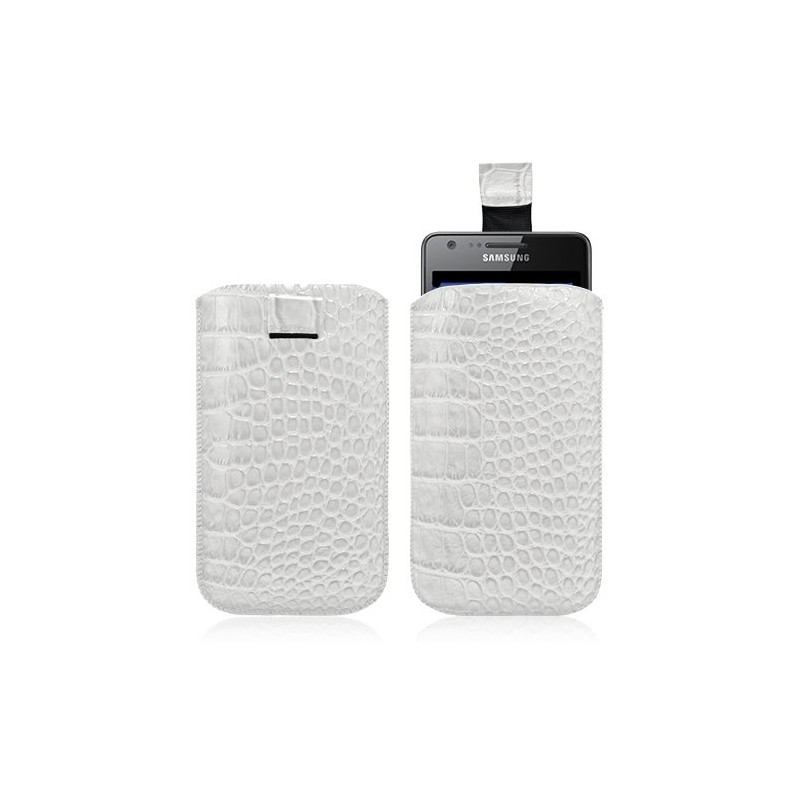 Housse coque etui pochette style croco pour Samsung Player Style F480 couleur blanc