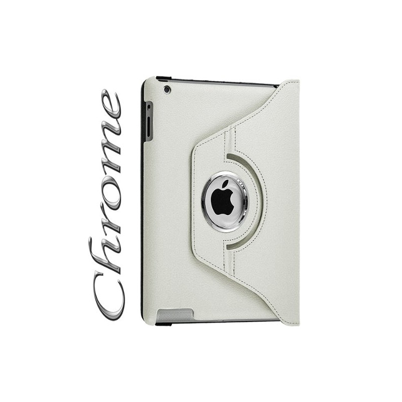 Housse Etui Anneau style Chrome pour Apple IPad 2, Ipad 3, Ipad 4 et Ipad Retina avec Rotation 360° Couleur Blanc