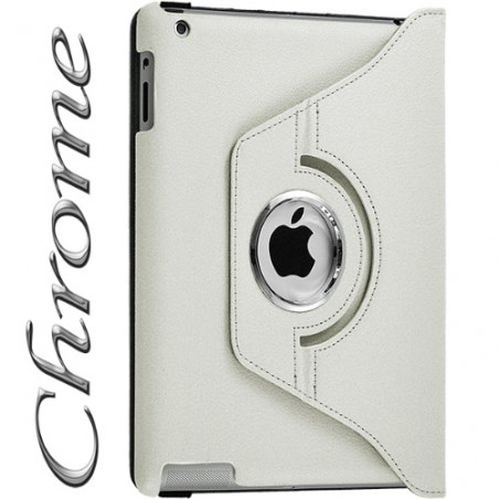 Housse Etui Anneau style Chrome pour Apple IPad 2, Ipad 3, Ipad 4 et Ipad Retina avec Rotation 360° Couleur Blanc