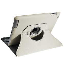 Housse Etui Anneau style Chrome pour Apple IPad 2, Ipad 3, Ipad 4 et Ipad Retina avec Rotation 360° Couleur Blanc
