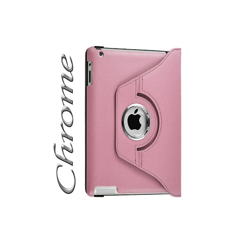 Housse Etui Anneau style Chrome pour Apple IPad 2, Ipad 3, Ipad 4 et Ipad Retina avec Rotation 360° Couleur Rose Pale