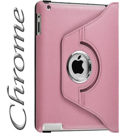 Housse Etui Anneau style Chrome pour Apple IPad 2, Ipad 3, Ipad 4 et Ipad Retina avec Rotation 360° Couleur Rose Pale
