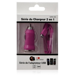 Chargeur voiture allume cigare USB avec câble data pour Nokia E5 couleur fuschia