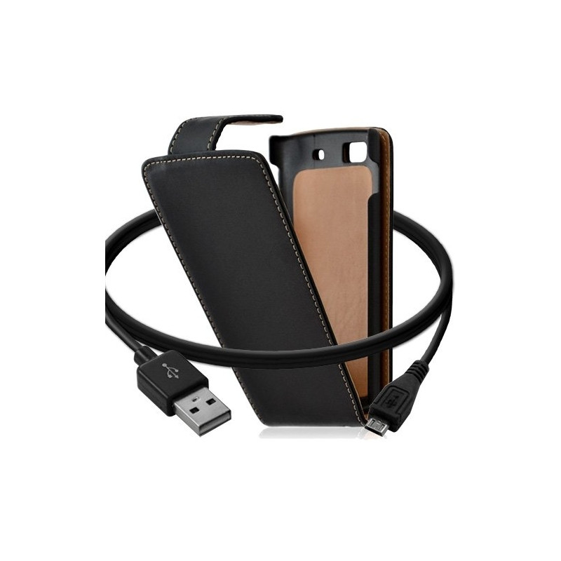 Housse coque etui + Câble data USB pour Samsung Wave 3 couleur noir