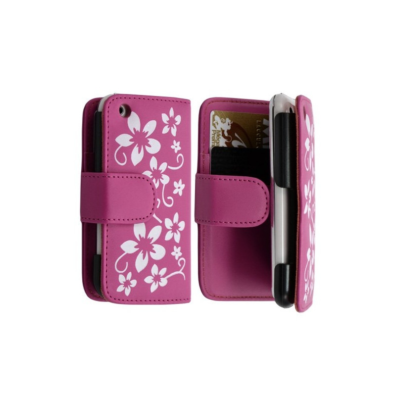 Housse coque étui portefeuille pour Apple Iphone 3G / 3GS motif fleur couleur rose fushia + film écran