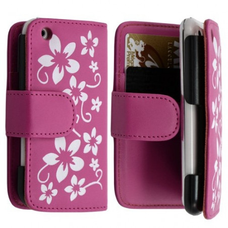 Housse coque étui portefeuille pour Apple Iphone 3G / 3GS motif fleur couleur rose fushia + film écran