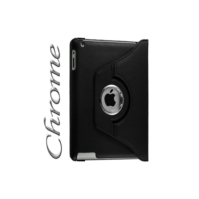 Housse Etui Anneau style Chrome pour Apple IPad 2, Ipad 3, Ipad 4 et Ipad Retina avec Rotation 360° Couleur Noir