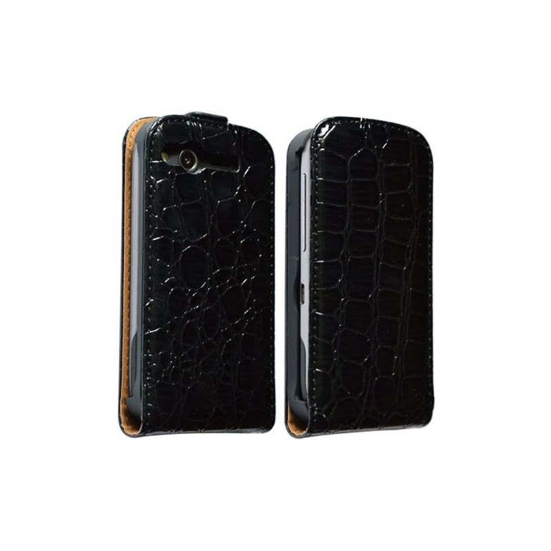 housse étui coque style crocodile noir pour HTC Desire S