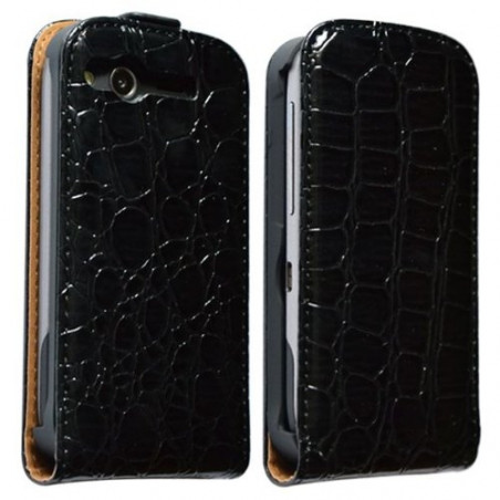 housse étui coque style crocodile noir pour HTC Desire S