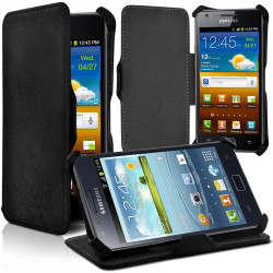 Housse Coque Etui à rabat latéral Fonction Support Couleur Noir pour Samsung Galaxy S2 i9100 + Film de protection