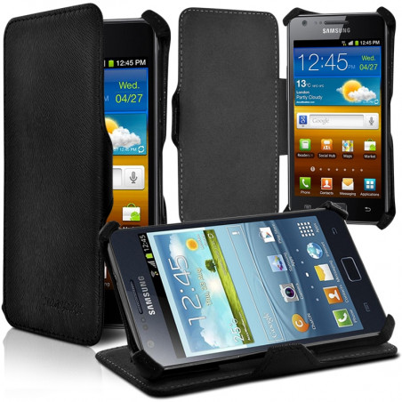 Housse Coque Etui à rabat latéral Fonction Support Couleur Noir pour Samsung Galaxy S2 i9100 + Film de protection