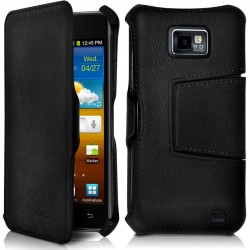 Housse Coque Etui à rabat latéral Fonction Support Couleur Noir pour Samsung Galaxy S2 i9100 + Film de protection
