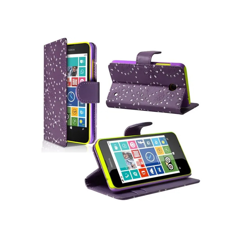 Etui Portefeuille mode Support Style Diamant Violet pour Nokia Lumia 630