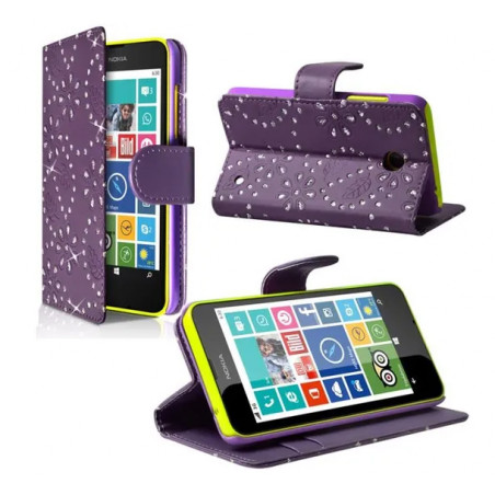 Etui Portefeuille mode Support Style Diamant Violet pour Nokia Lumia 630