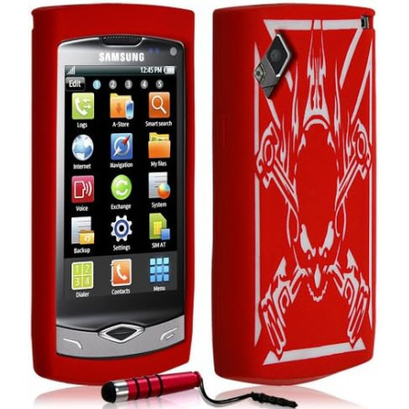 Housse étui coque silicone pour Samsung Wave s8500 motif tête de mort couleur rose fuschia + stylet