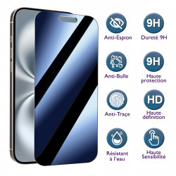 Protection d'écran Anti-Espion (Bleu) Compatible pour Smartphone iPhone 15 (Pack x2)