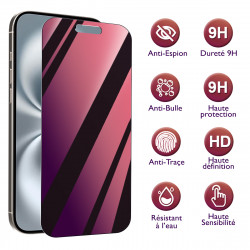 Protection d'écran Anti-Espion (Rouge) Compatible pour Smartphone Apple iPhone 14 Pro (Pack x2)