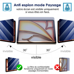 Protection d'écran Anti-Espion (Bleu) Compatible pour Tablette iPad Pro 11 Pouces (2e Gén)