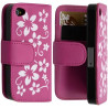 Housse coque étui portefeuille pour Apple iphone 4 / 4S motif fleur couleur rose